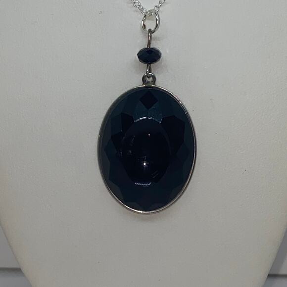 Silver-Tone Black Textured Pendant Necklace - Picture 2 of 7